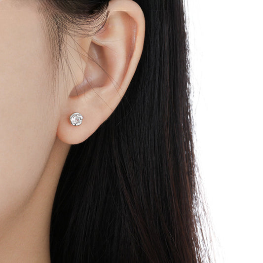 Pair of 925 silver hypoallergenic CZ stud earrings for women, ideal for bulk jewelry wholesale and daily minimalist fashion.