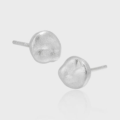 Two-tone 18k gold and silver minimalist round stud earrings on cement block for women, 925 sterling silver earrings wholesale