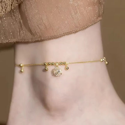Wholesale 5 Pcs Brass Gold Bead Anklets Zircon Dangle Box Chain Jewelry