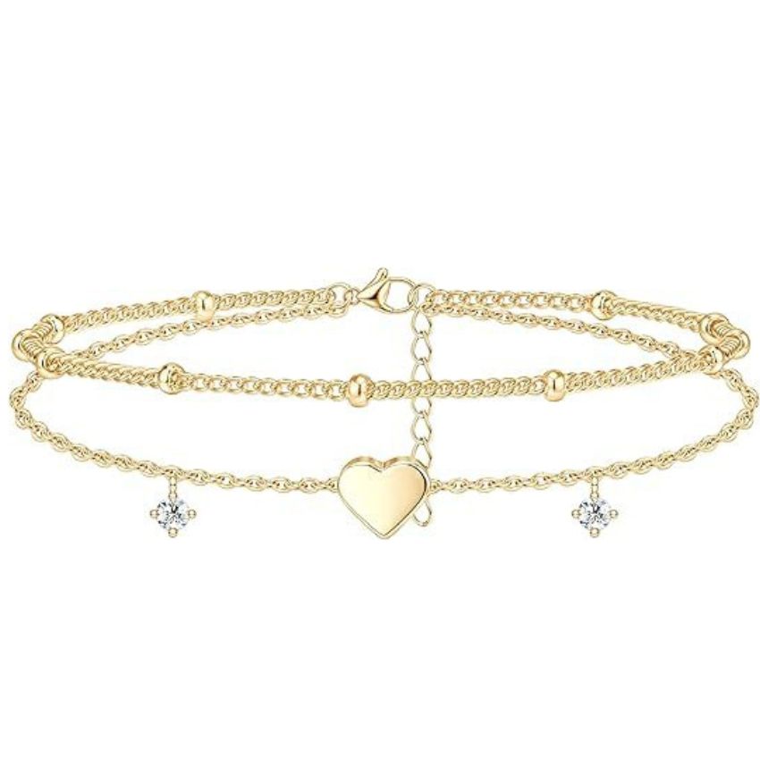 Wholesale 5 Pcs Brass Double Layer Anklets Butterfly Shell Heart Zircon