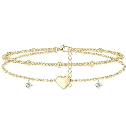 Wholesale 5 Pcs Brass Double Layer Anklets Butterfly Shell Heart Zircon