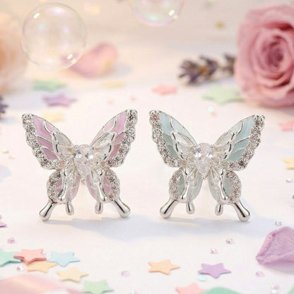 Wholesale 5 Pairs Set Brass Gradient Butterfly Stud Earrings with Zircon Dreamy Two Tone Collection Retail Ready