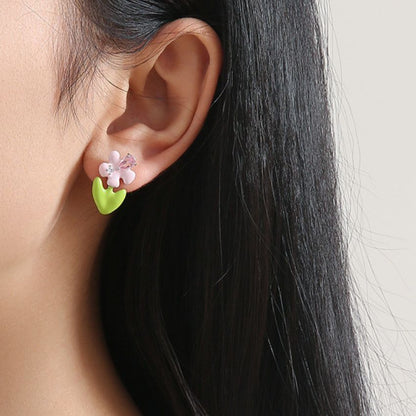 Wholesale 5 Pairs Set Brass Tulip Floral Enamel Earrings with Crystal Accents Spring Collection Resale Ready
