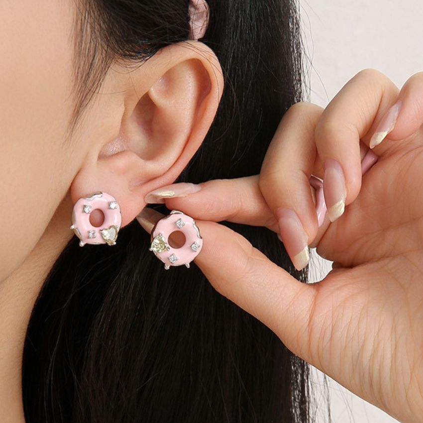 Wholesale 5 Pairs Brass Dessert Stud Earrings Donut Ice Cream Lollipop