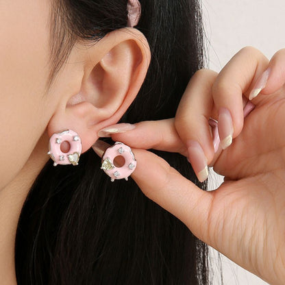 Wholesale 5 Pairs Brass Dessert Stud Earrings Donut Ice Cream Lollipop