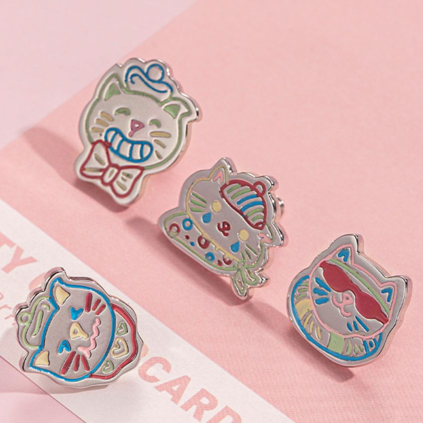 Wholesale 5 Pcs Set Brass Retro Kawaii Cat Enamel Single Stud Earrings 4 Assorted Styles Individual Wear Premium Quality