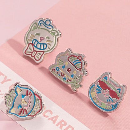 Wholesale 5 Pcs Set Brass Retro Kawaii Cat Enamel Single Stud Earrings 4 Assorted Styles Individual Wear Premium Quality