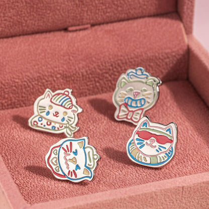 Wholesale 5 Pcs Set Brass Retro Kawaii Cat Enamel Single Stud Earrings 4 Assorted Styles Individual Wear Premium Quality