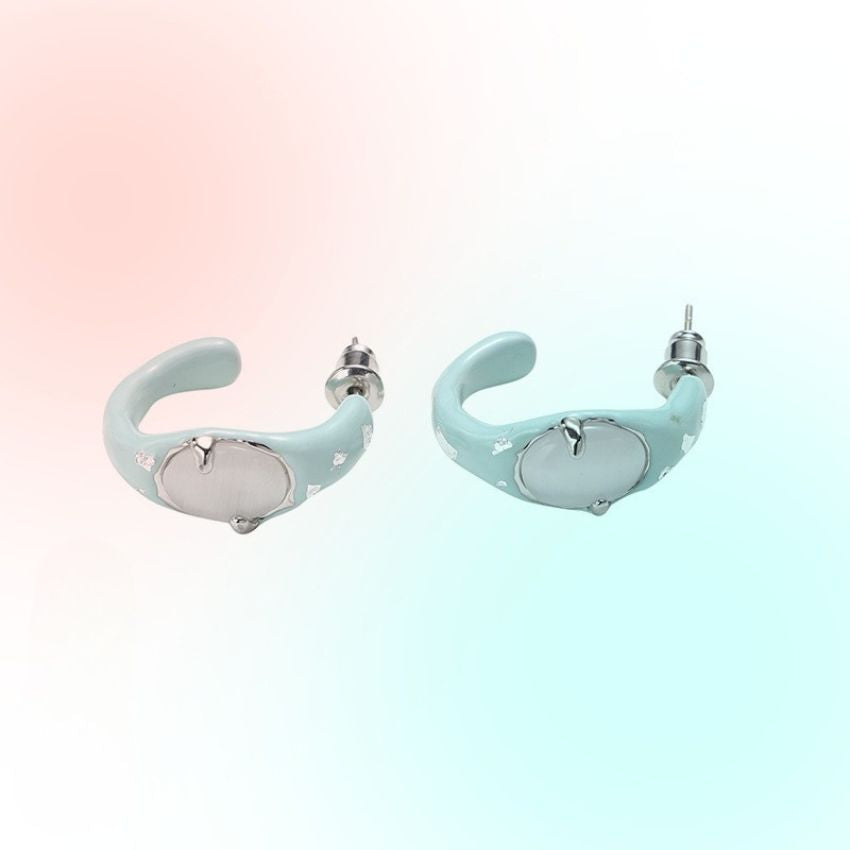 Wholesale 5 Pairs Set Brass Mint Enamel C Shape Hoop Earrings Trendy Chunky Geometric Studs Retail Ready