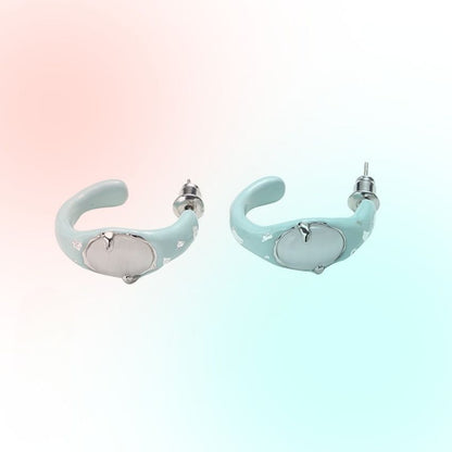 Wholesale 5 Pairs Set Brass Mint Enamel C Shape Hoop Earrings Trendy Chunky Geometric Studs Retail Ready