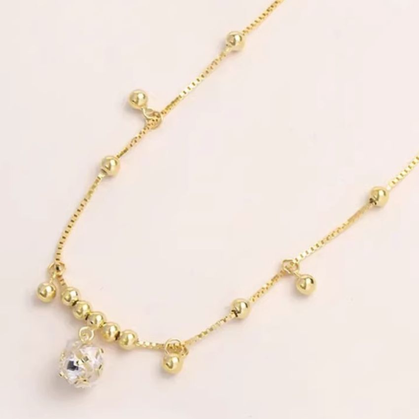 Wholesale 5 Pcs Brass Gold Bead Anklets Zircon Dangle Box Chain Jewelry