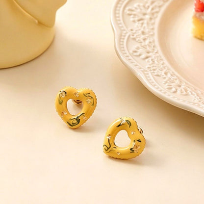 Wholesale 5 Pairs Set Brass Sweet Yellow Enamel Heart Stud Earrings  Assorted Fashion Earring Bundles