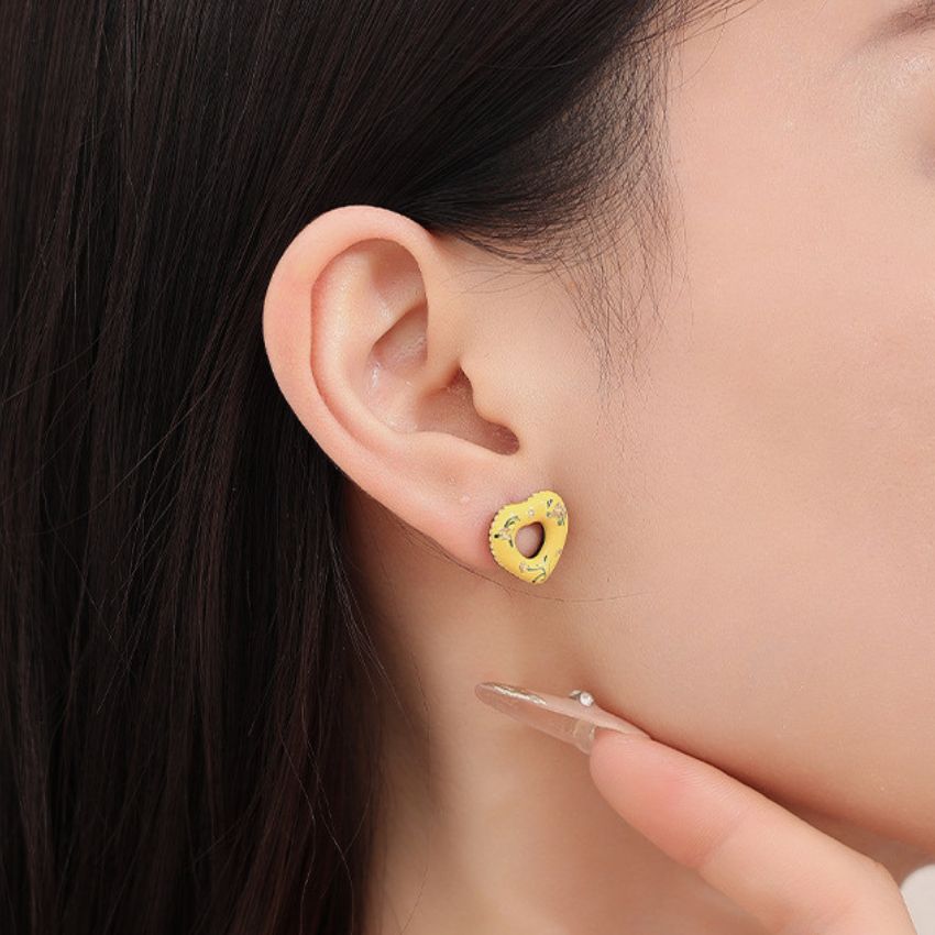 Wholesale 5 Pairs Set Brass Sweet Yellow Enamel Heart Stud Earrings  Assorted Fashion Earring Bundles