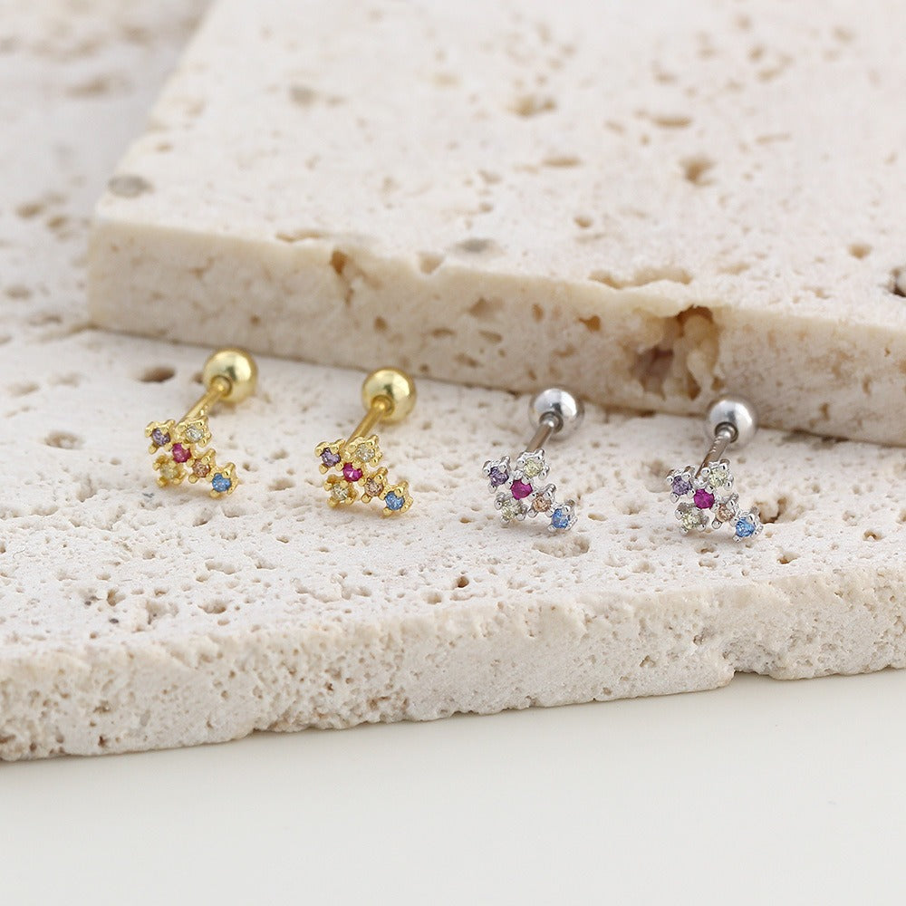 Wholesale S925 silver and gold tone cross stud earrings with multicolor cubic zirconia accents