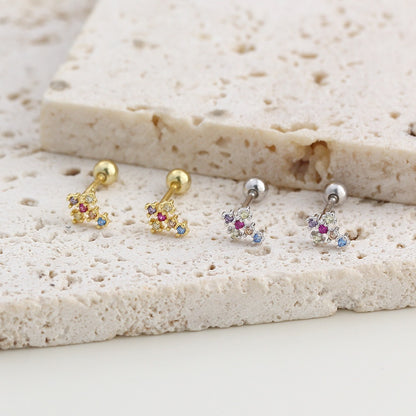 Wholesale S925 silver and gold tone cross stud earrings with multicolor cubic zirconia accents
