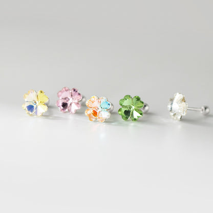 925 sterling silver earrings wholesale colorful crystal four leaf clover cartilage studs bulk for women – 5 pairs assorted colors