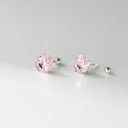 wholesale 925 sterling silver earrings pink crystal four leaf clover cartilage studs for women gift jewelry