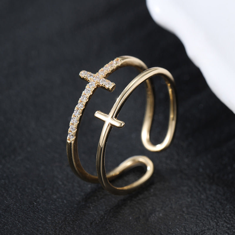14k gold plated 925 silver cross ring