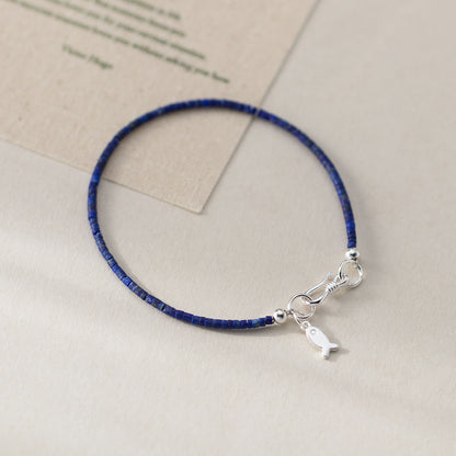 Single strand wholesale 925 sterling silver lapis lazuli fish bracelet for minimalist jewellery wholesale collections