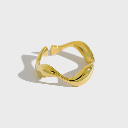 18k gold plated wavy open ring for minimalist jewellery wholesale