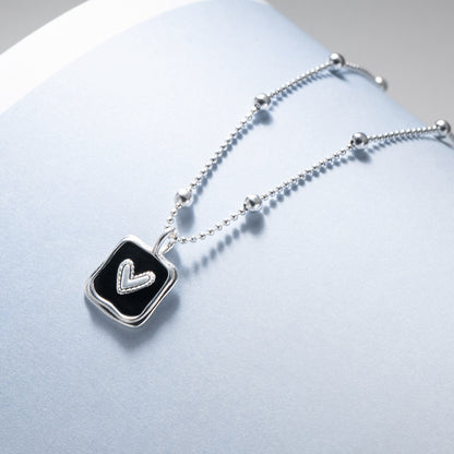 Minimalist wholesale 925 sterling silver black heart square pendant necklace on bead chain