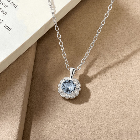 925 silver blue zircon flower necklace styled for boutique resale and gifting