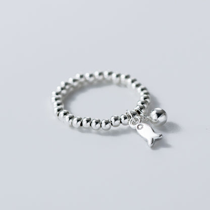 Close-up of wholesale sterling silver 925 beaded fish pendant ring, minimalist jewelry for women gift set