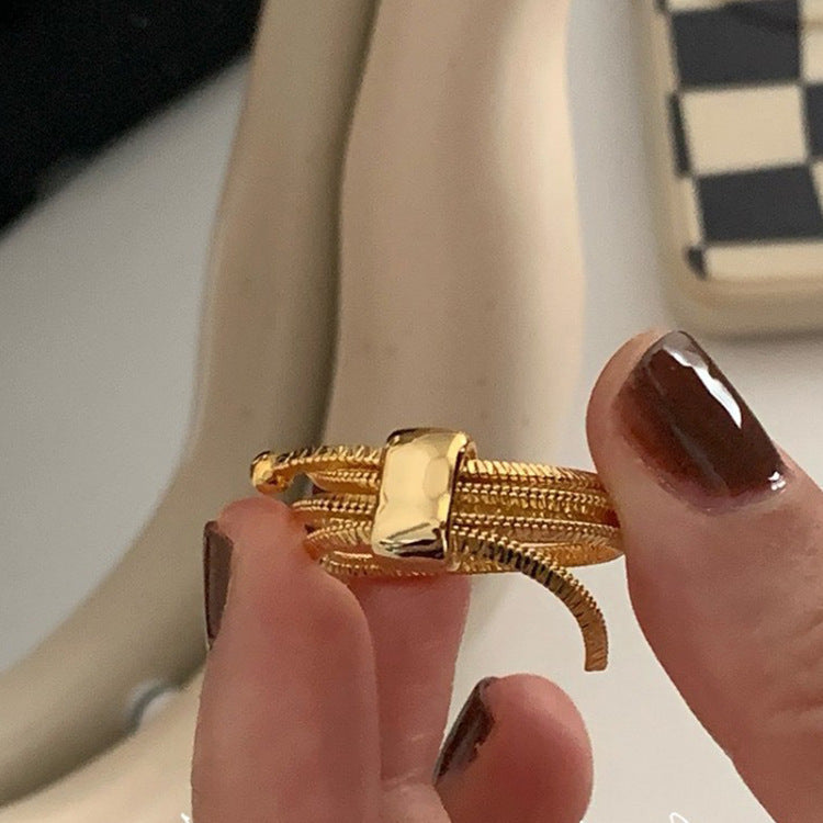 Gold Adjustable Chain Ring Brass Jewelry Wholesale Women Minimalist Statement Ring