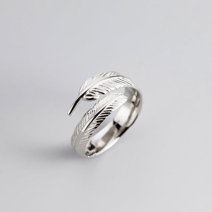 silver Feather Ring adjustable 925 Sterling Silver JR fashion