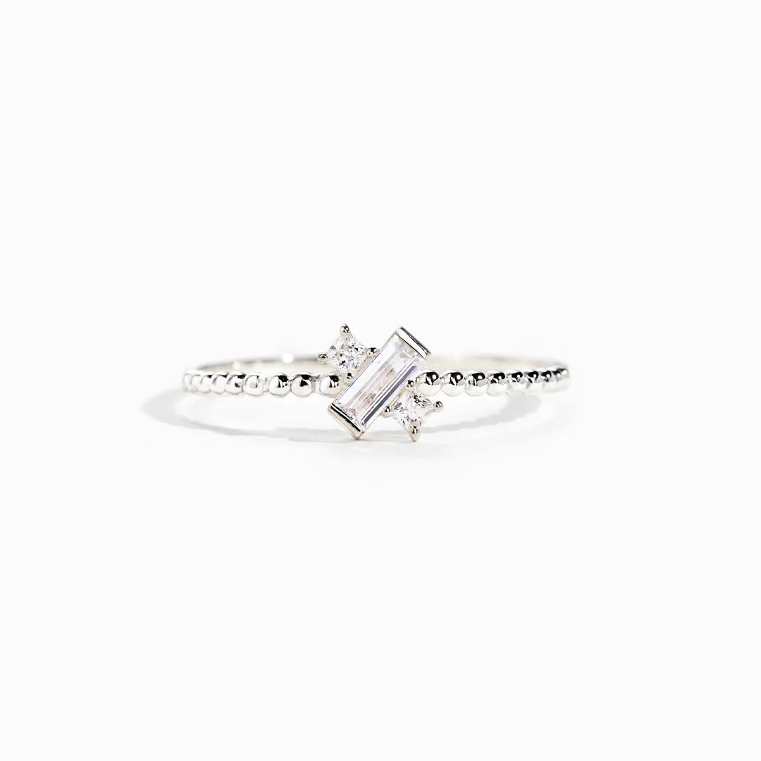 Asymmetric Cross Crystal 925 Silver Ring