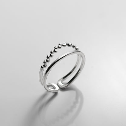 925 Sterling Silver Beaded double layers open Ring