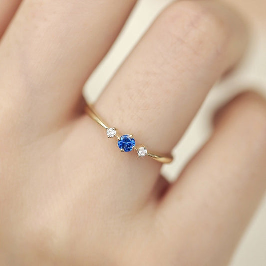 S925 sterling silver blue zircon ring showcasing celestial inspired jewelry design