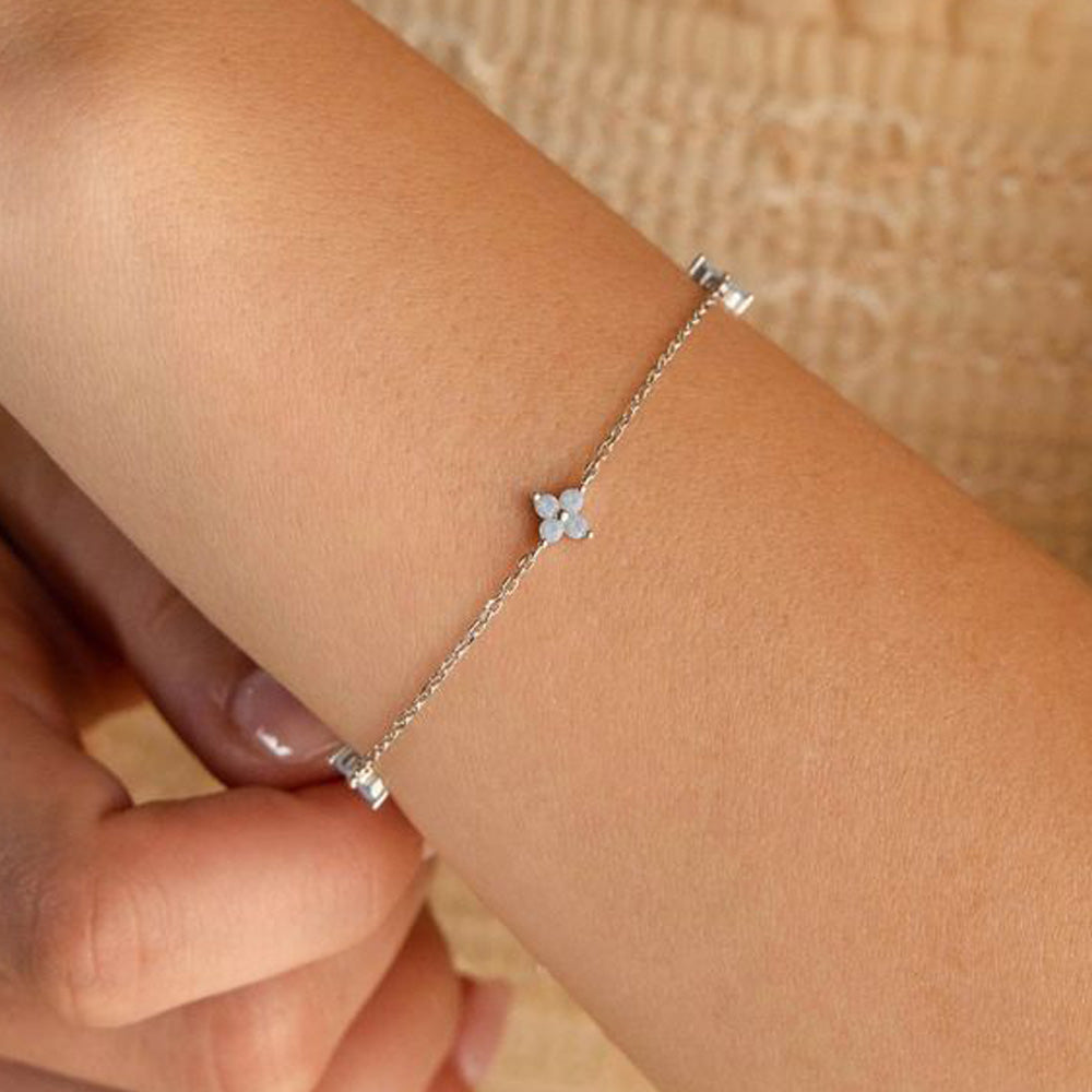 Lucky Clover  Elegant Blue Zircon Flower Bracelet 925 sterling silver wholesale jewelry JR fashion