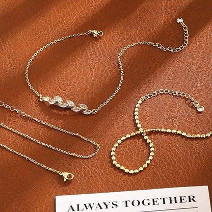 Wholesale 5 Piece Stainless Steel Classic Bead Chain Anklet Set Simple Design