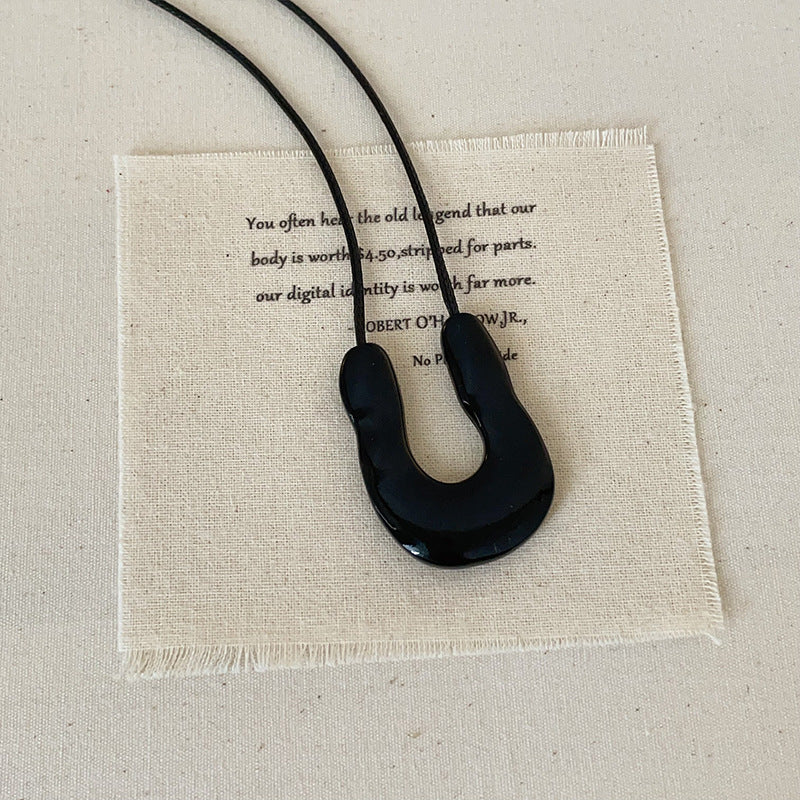 Brass jewelry wholesale U shape necklace black cord minimalist pendant statement fashion accessory