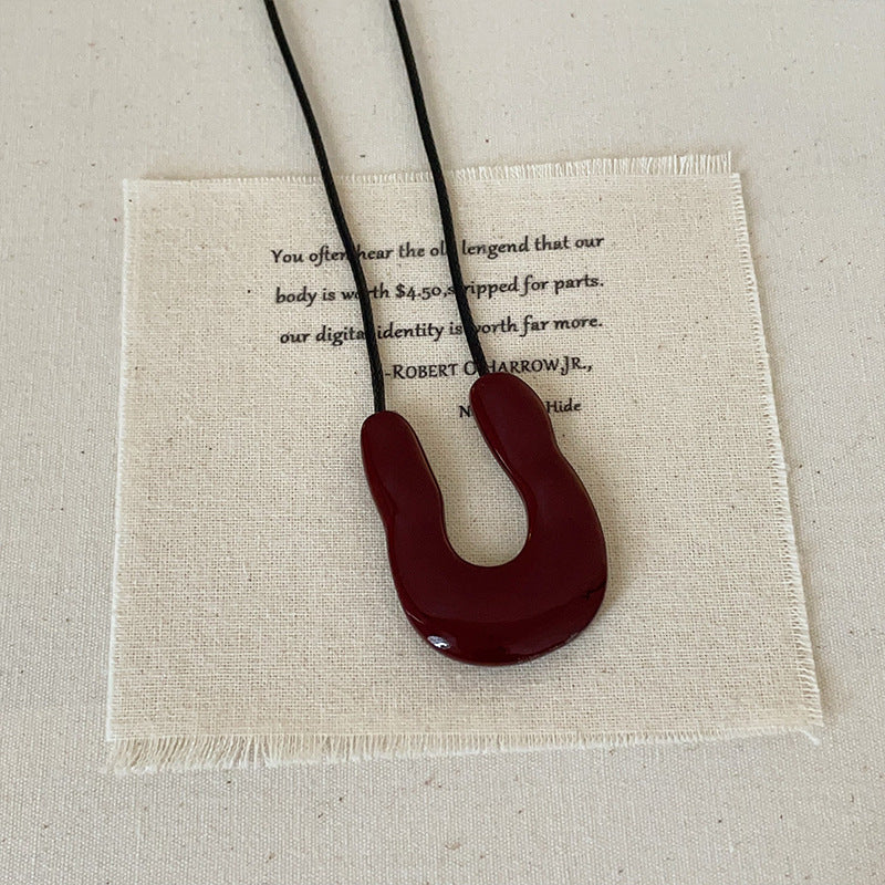 U shape minimalist pendant necklace with black cord design statement jewelry brass jewelry wholesale