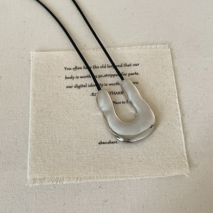 Black cord necklace with silver U shape pendant minimalist pendant statement fashion brass jewelry wholesale