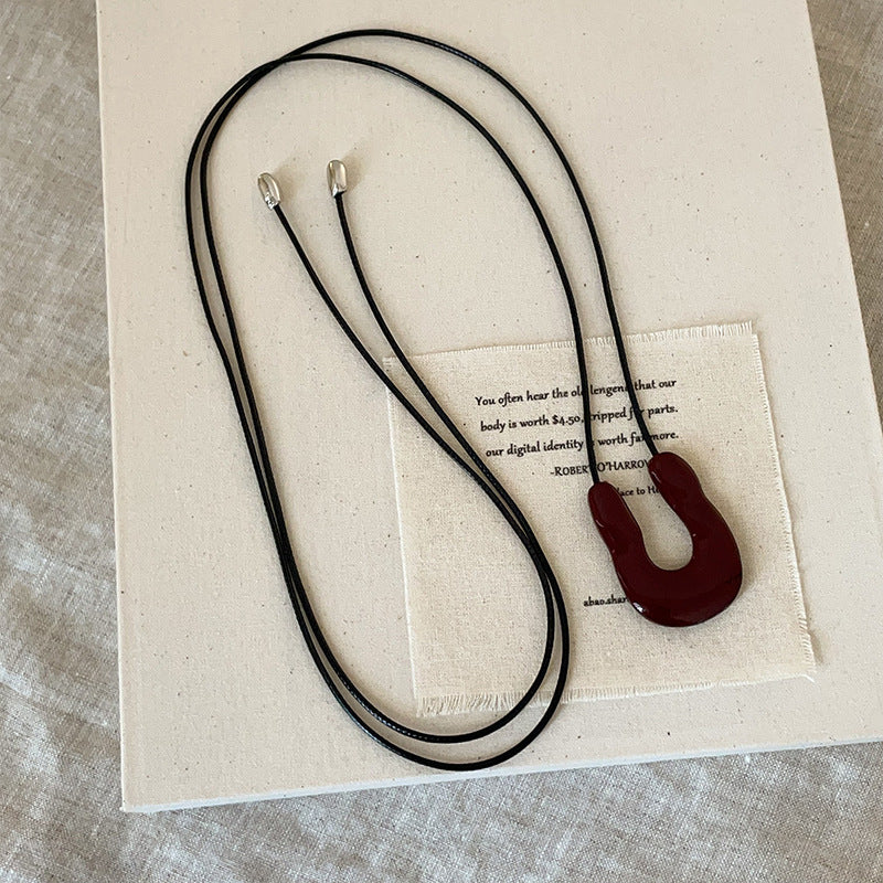 Minimal pendant black cord U shape necklace fashion statement jewelry wholesale brass collection