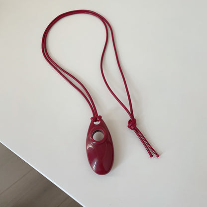 Red cord necklace with oval pendant minimalist statement fashion jewelry brass jewelry wholesale