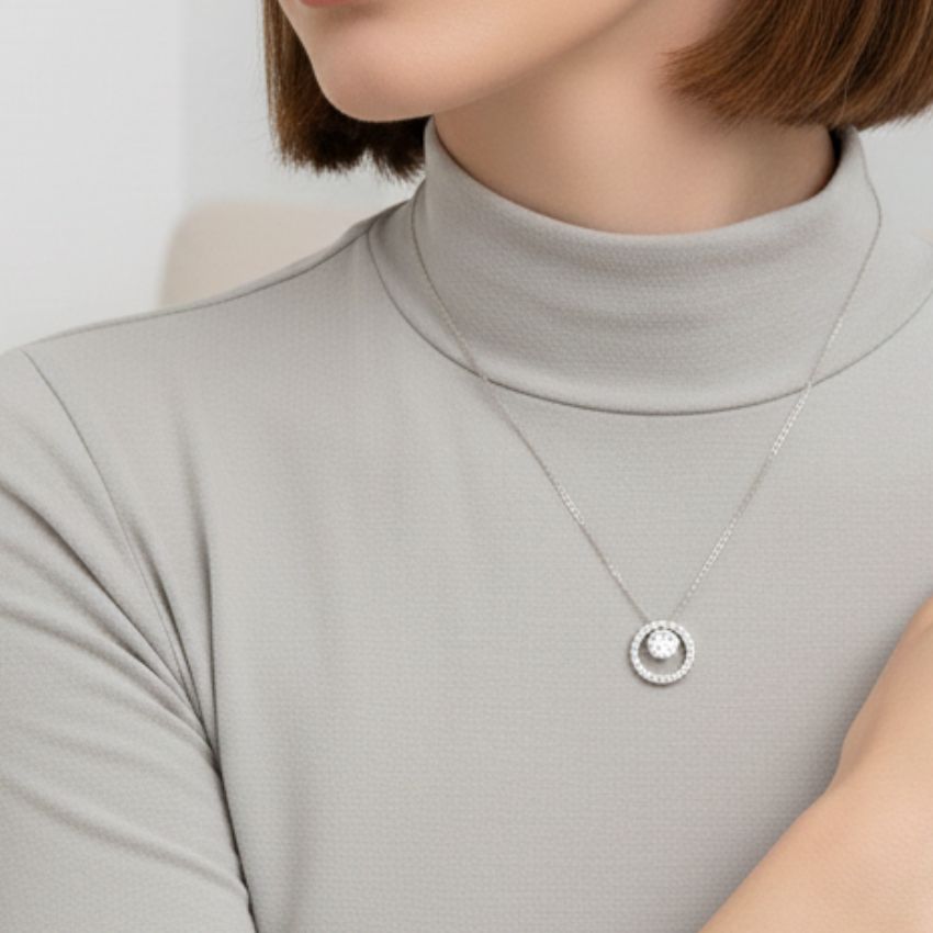 minimalist CZ circle necklace layered silver pendant wholesale jewelry Black May