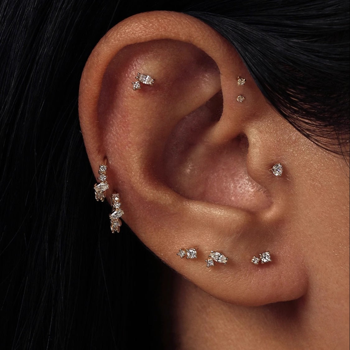 CZ Huggie Earrings Small 925 Sterling Silver 14K Gold Minimalist Cartilage Hoop Wholesale