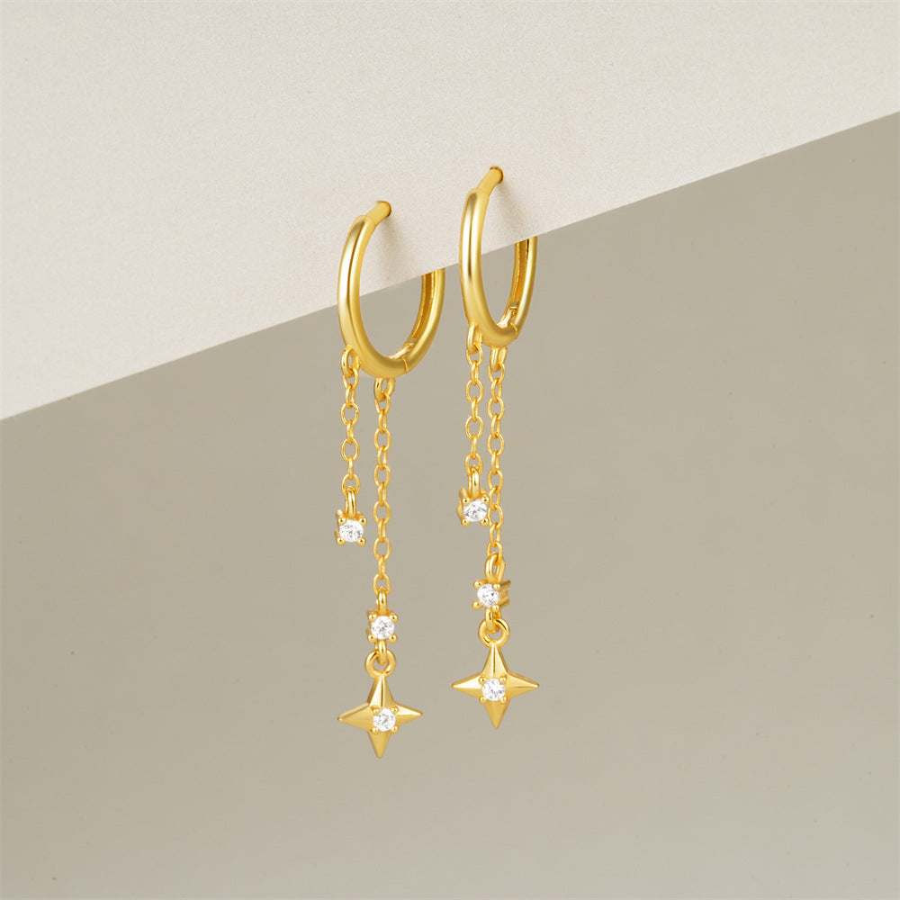 S925 silver starburst drop hoop earrings with gold plating from JR Fashion Accessories.