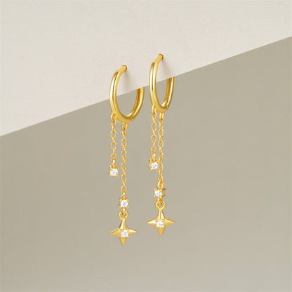 S925 silver starburst drop hoop earrings with gold plating from JR Fashion Accessories.