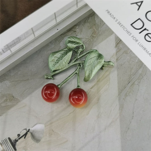 Sweet Retro Cherry Baked Paint Brooch for Women (5 pcs)