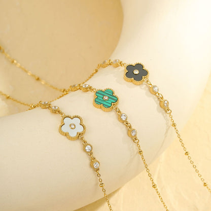 Wholesale 5 Piece Stainless Steel Five Leaf Flower Anklet Set Summer Style