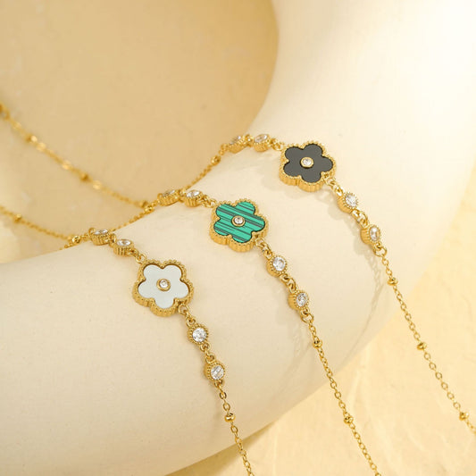 Wholesale 5 Piece Stainless Steel Five Leaf Flower Anklet Set Summer Style