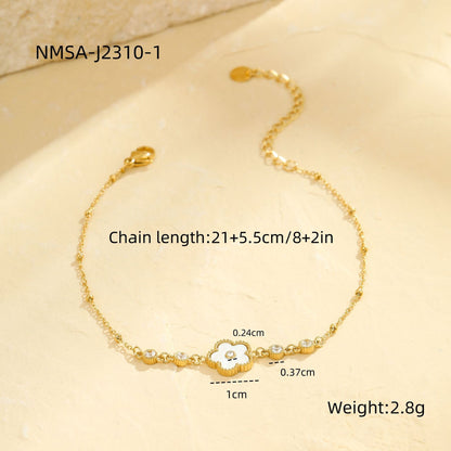 Wholesale 5 Piece Stainless Steel Five Leaf Flower Anklet Set Summer Style