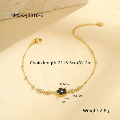 Wholesale 5 Piece Stainless Steel Five Leaf Flower Anklet Set Summer Style