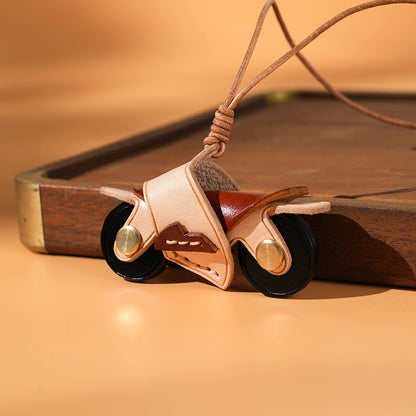 Genuine Leather Motorcycle Keychain for Men Cream and Brown — Handmade Leather Bag Charm Wholesale Gift