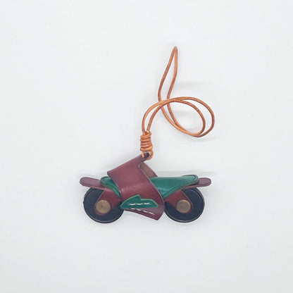 Genuine Leather Bag Charm Cool Motorcycle Keychain for Men in Red and Green — Handmade Leather Keychain Wholesale